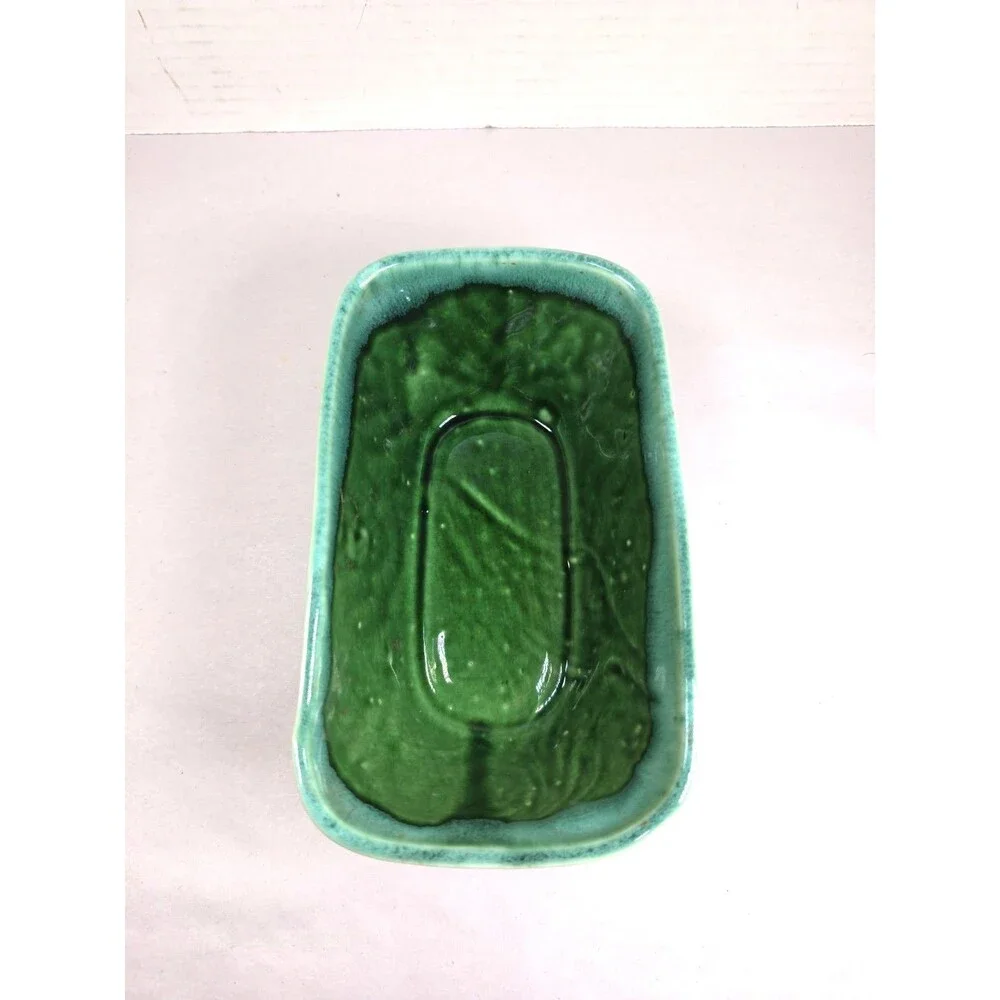 Vintage Cookson Pottery Oblong Green Blue Drip Marked B-06 Made In USA